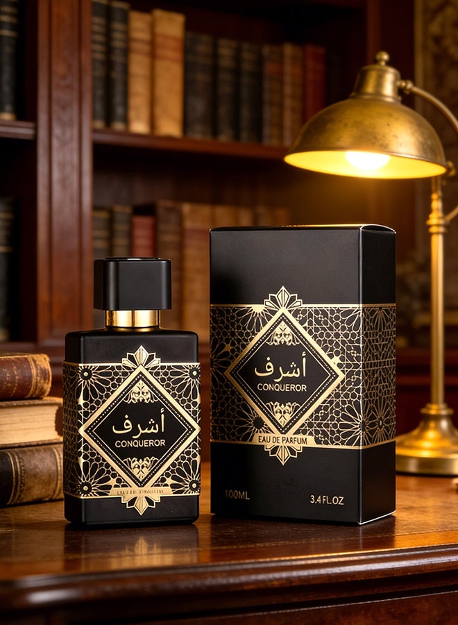 Conqueror Oriental Woody Perfume 100ml for Men, Long Lasting Pepper Bergamot Rose Jasmine Oud Vanilla Amber Eau de Parfum, Luxury Black Gold Bottle, Bold Gift Choice - Image 1